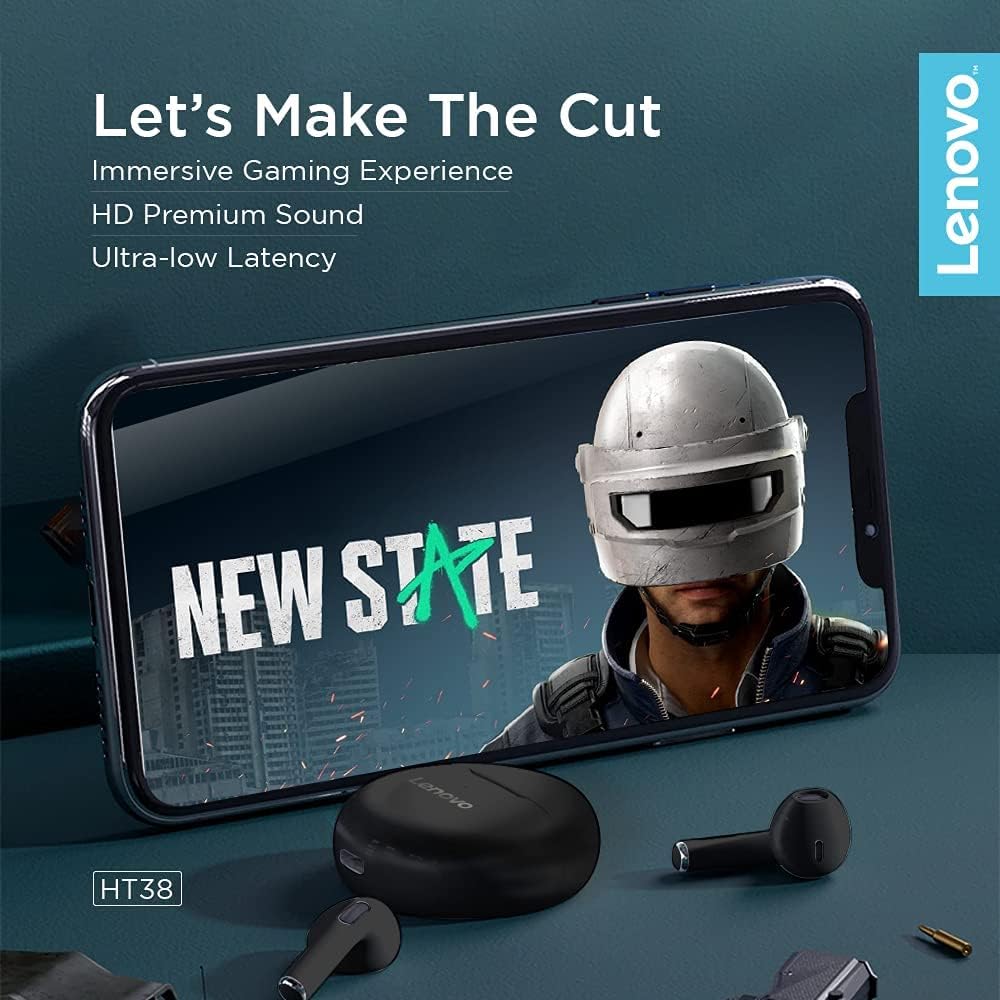 Lenovo LivePods HT38 TWS Wireless Bluetooth Headphones, Mini Headphones, 9D Stereo Touch Control, with Microphone, 30 Hours Playtime - Black