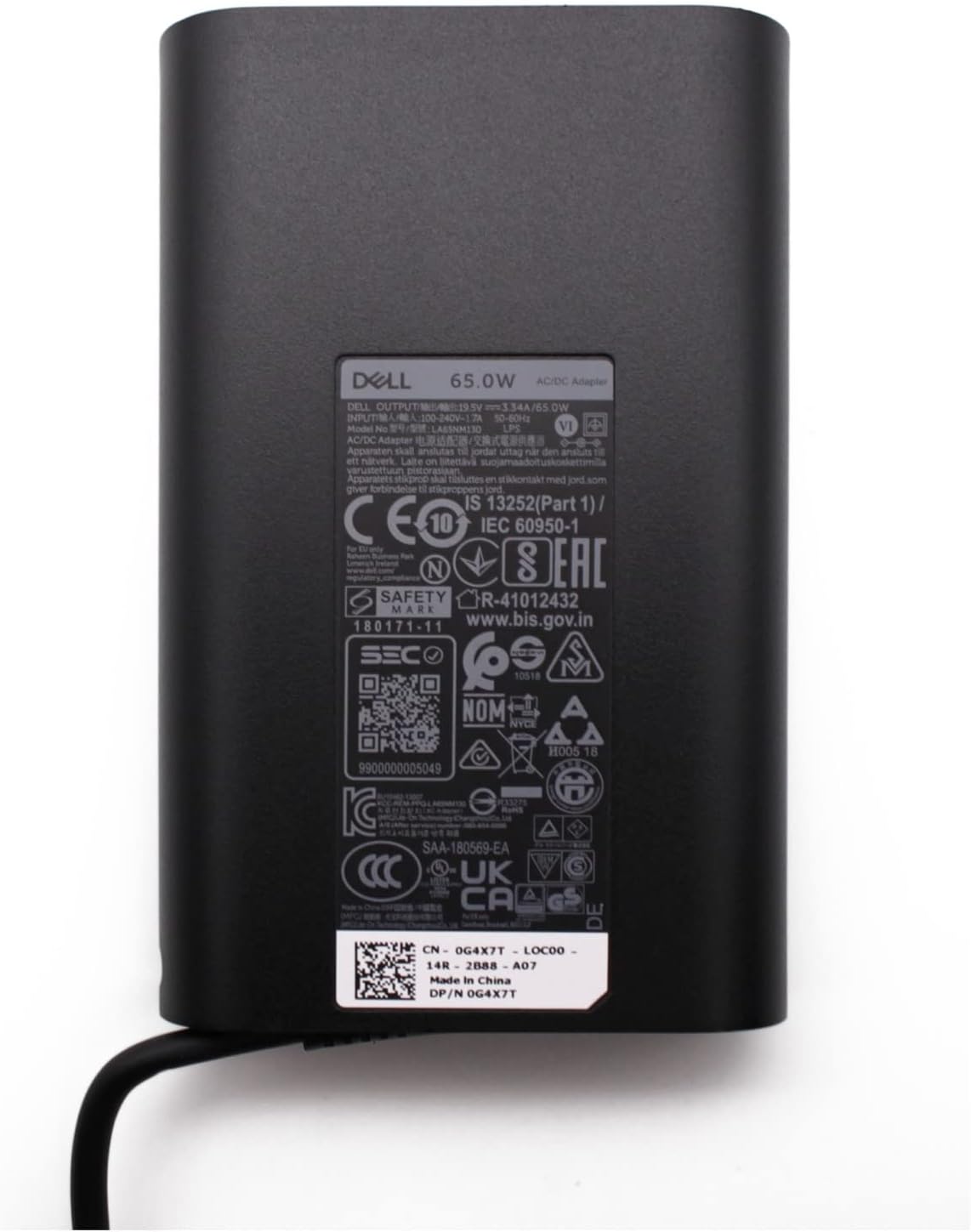 Genuine Dell 65W 19.5V, 3.34A, Adapter Charger + Cord - For Dell Laptops