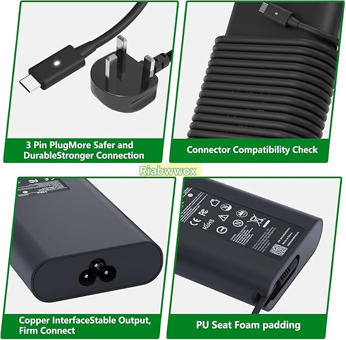 130W USB C Laptop Charger Compatible With Dell XPS 15 9500 9510 9520 9530 9575 2in1,XPS 17 9700 9710 9720 9730,Precision 5560 5570 5530 5550 5750 5760 5770 3560,Latitude,Type C Power Adapter