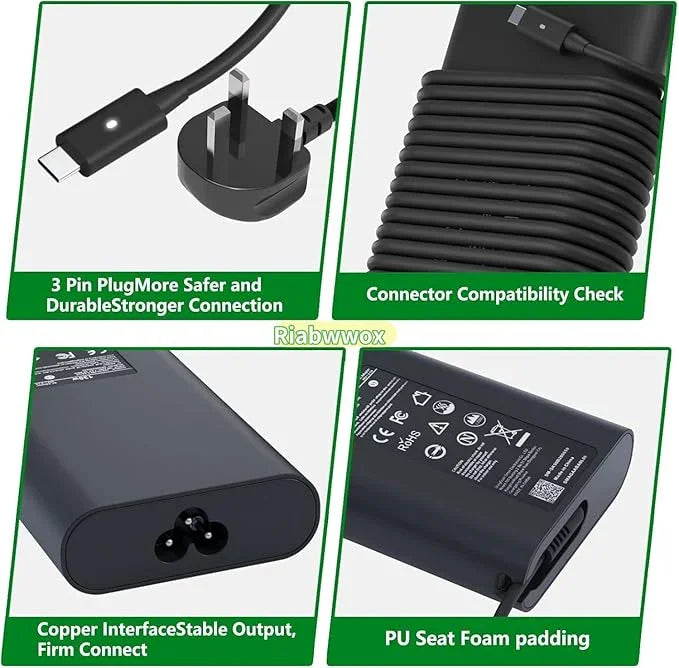 130W USB C Laptop Charger Compatible With Dell XPS 15 9500 9510 9520 9530 9575 2in1,XPS 17 9700 9710 9720 9730,Precision 5560 5570 5530 5550 5750 5760 5770 3560,Latitude,Type C Power Adapter