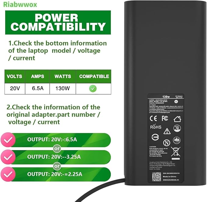 130W USB C Laptop Charger Compatible With Dell XPS 15 9500 9510 9520 9530 9575 2in1,XPS 17 9700 9710 9720 9730,Precision 5560 5570 5530 5550 5750 5760 5770 3560,Latitude,Type C Power Adapter