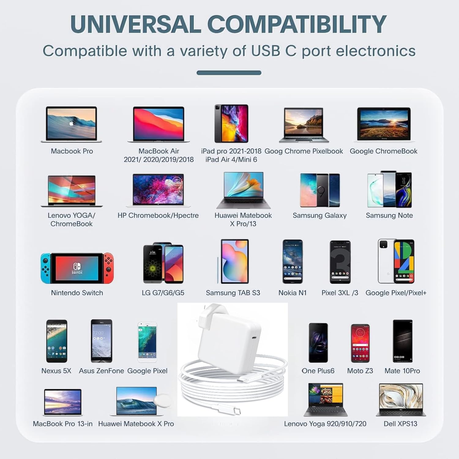 96W USB-C Replacement MacBook Chargers 96W for MacBook Pro/Air 16"/13" (2016 - 2024)