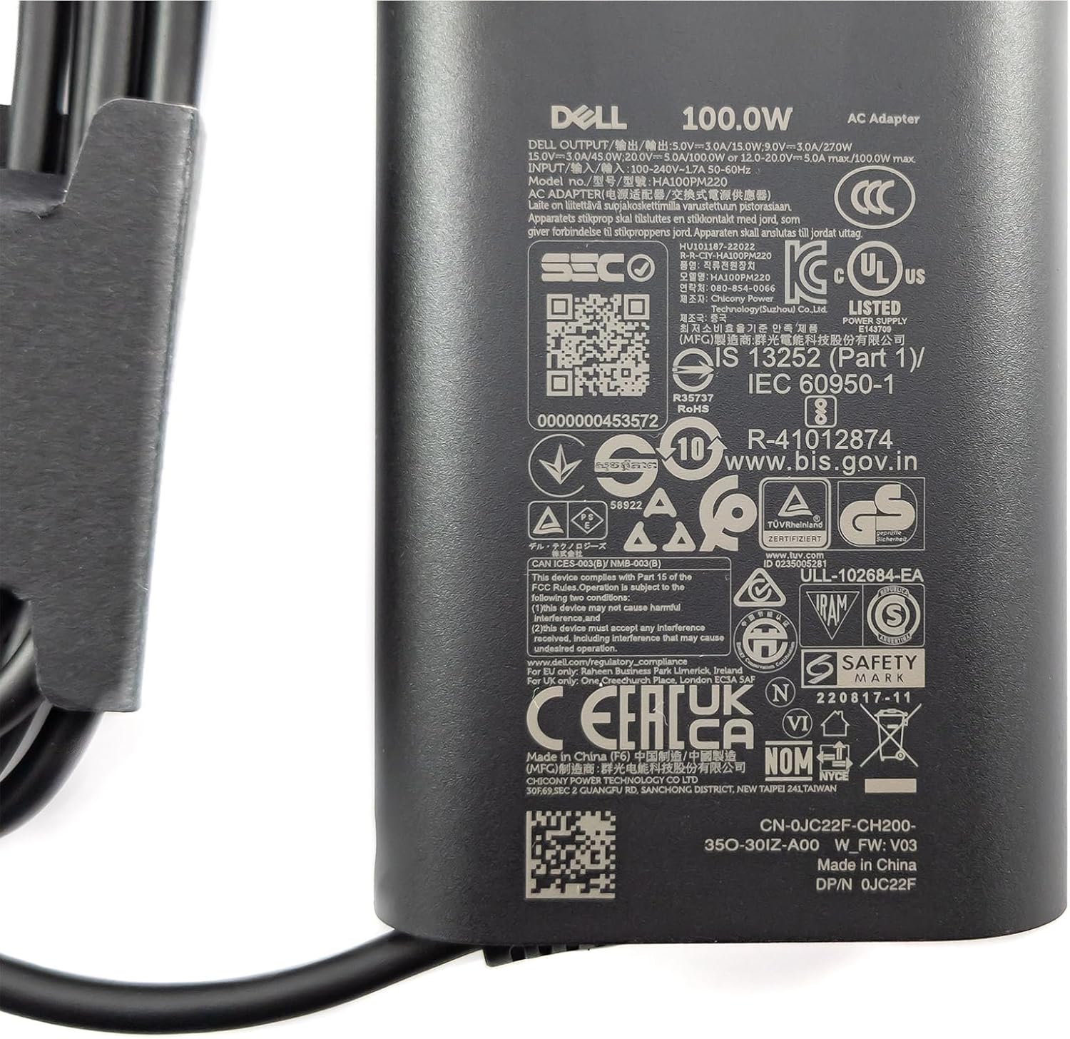 Genuine Dell 100W USB-C AC Power Adapter - PSU + UK Mains Cable - Refurbished