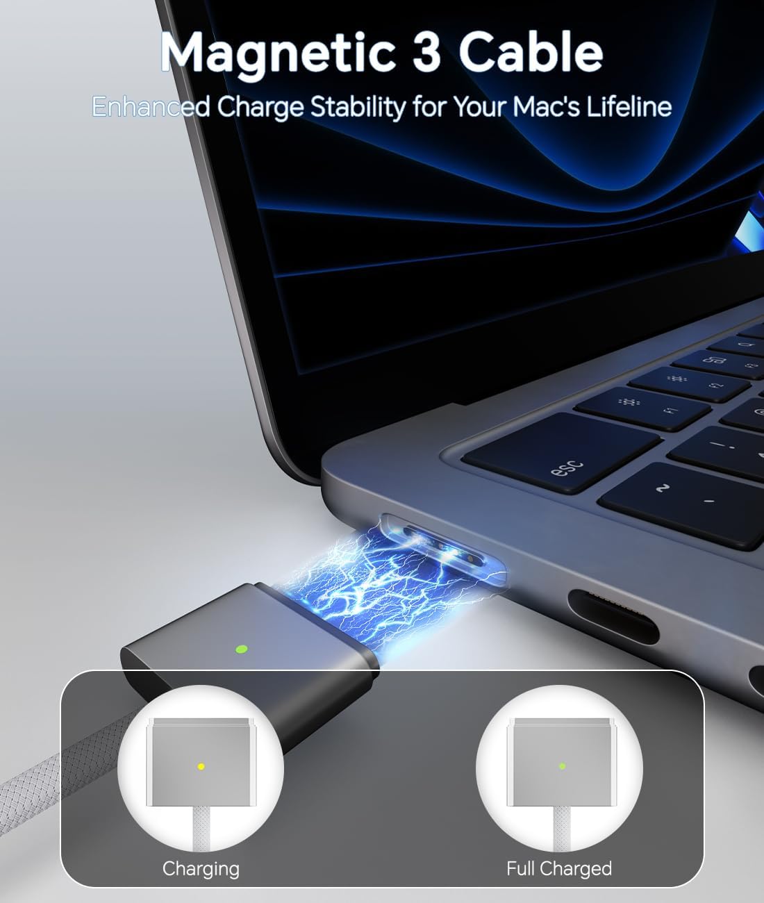 140W C to Magnetic 3 Charger, Compatible with MacBook Air 13, 15 Inch/Mac Book Pro 14, 16 Inch, M1/M2/M3/M4 from 2021/2022/2023/2024/2025 Models, 6.6FT【Original Quality】