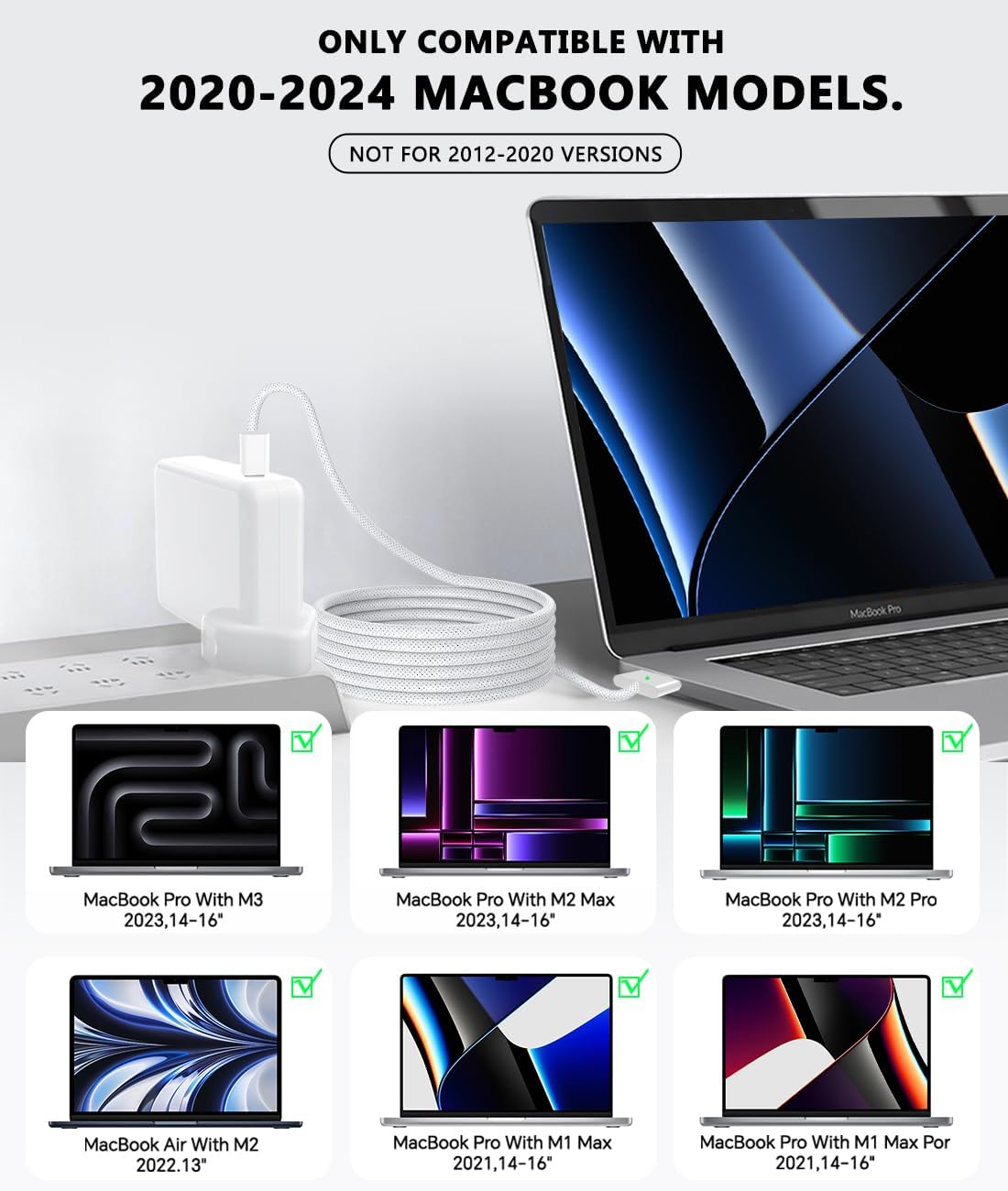 140W C to Magnetic 3 Charger, Compatible with MacBook Air 13, 15 Inch/Mac Book Pro 14, 16 Inch, M1/M2/M3/M4 from 2021/2022/2023/2024/2025 Models, 6.6FT【Original Quality】