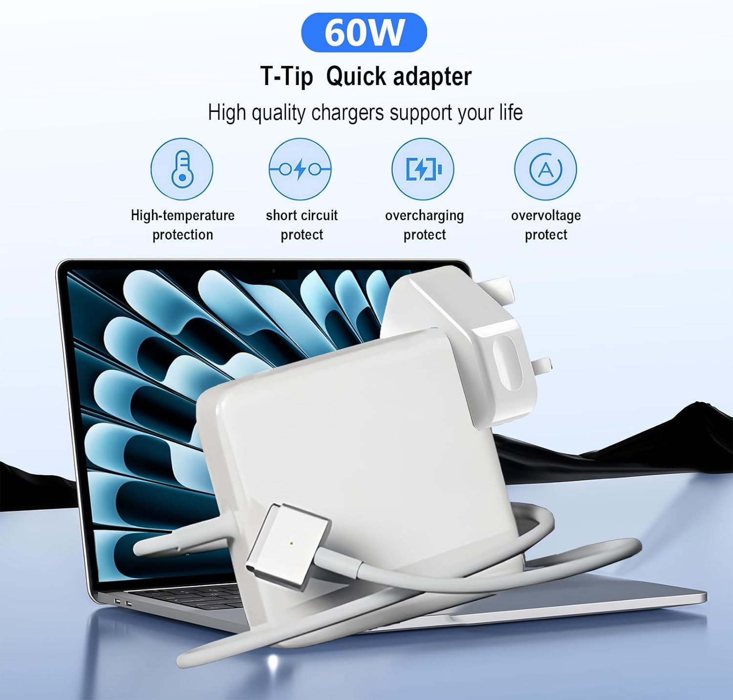 COOYA 60W T-Tip Fast Charger for MacBook Pro & MacBook Air 11”/13” (2012-2018)