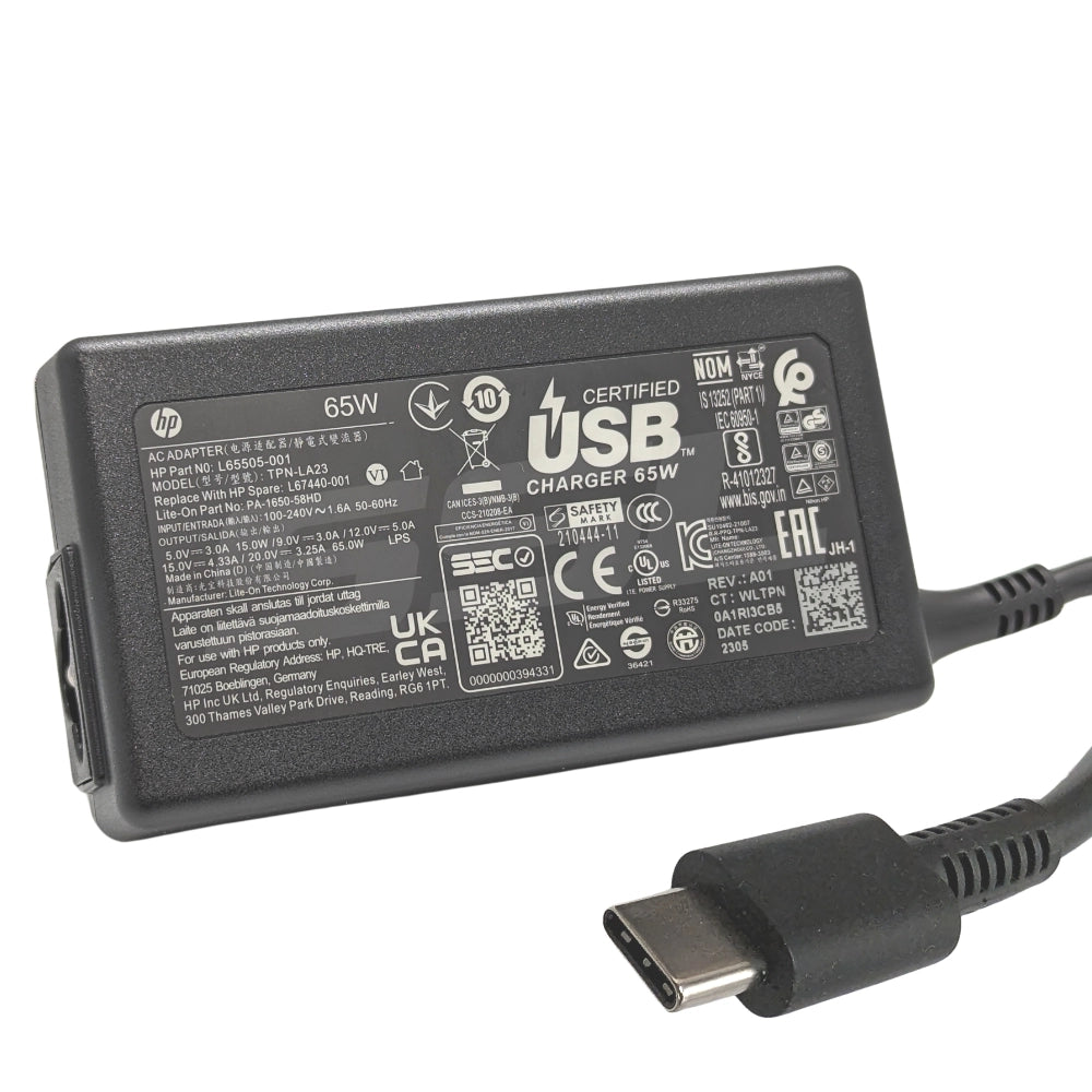 Geniune HP 65W USB-C Laptop Charger for HP Laptops - Refurbished