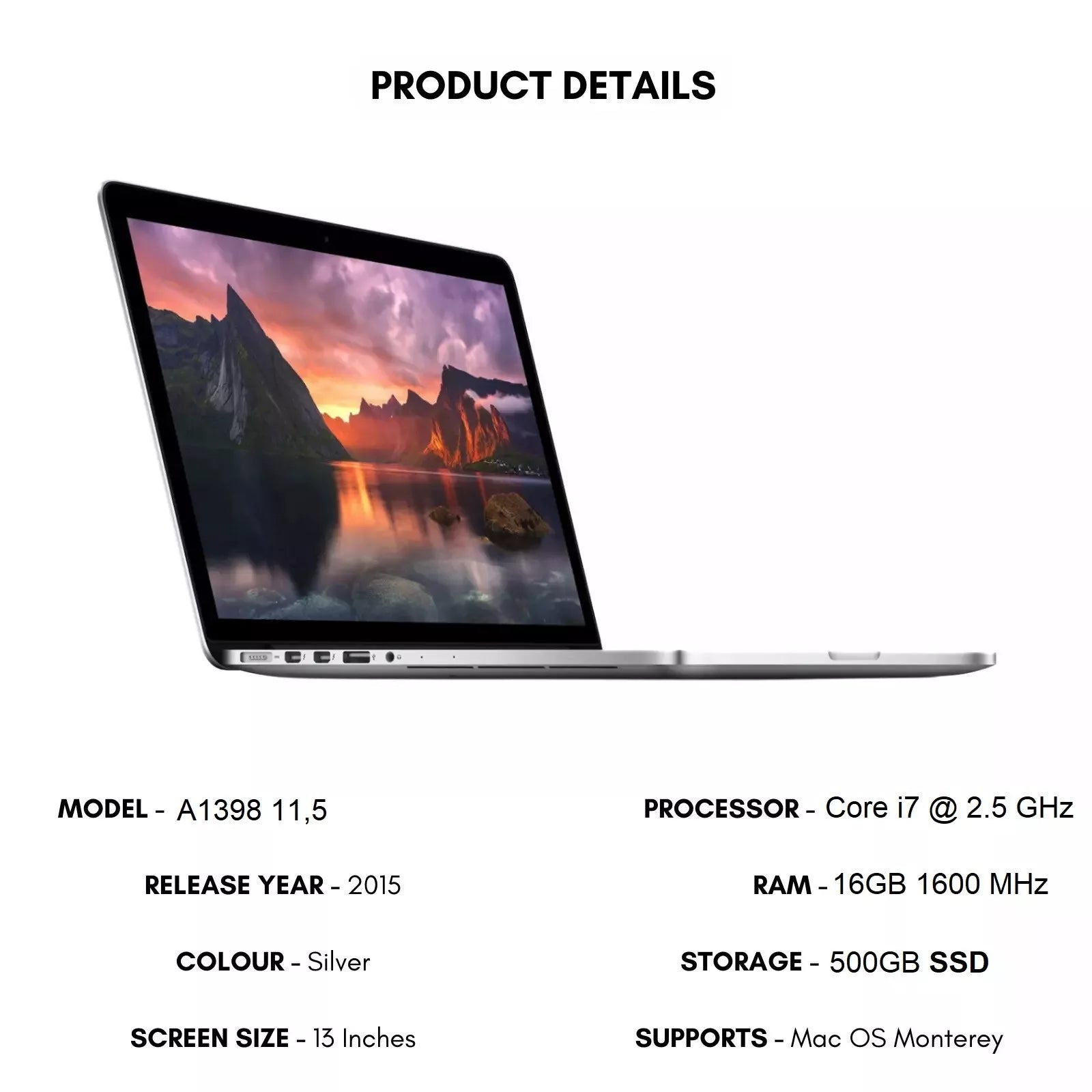 MacBook Pro 2015 15-Inch Retina Core i7-4870HQ @ 2.5GHz 16GB RAM 500GB SSD UK